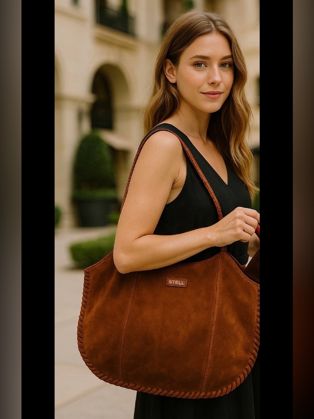 Brown leather tote bag